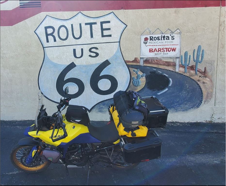 Route 66 with a V-strom motorcycle