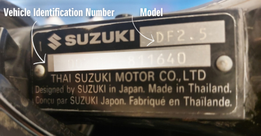 example of a Model and Vehicle Identification Number plate